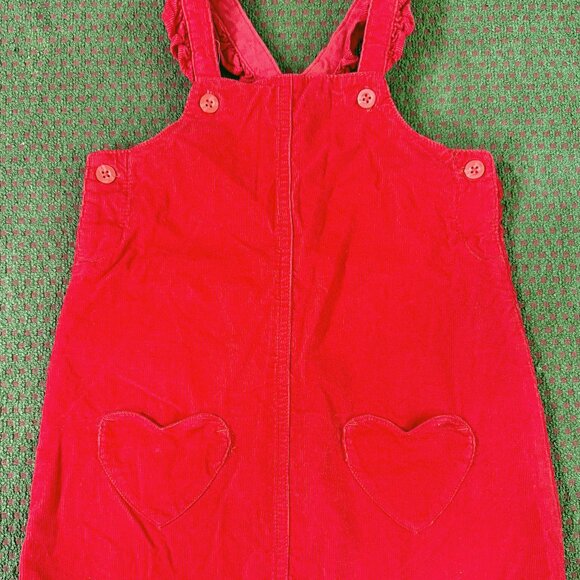 Carter's Other - Girls Size 24 Months Red Corduroy Jumper Overall Dress Heart Pockets Carter's